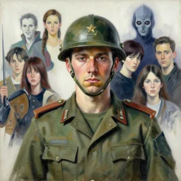 portrait of a soldier, very coherent, painted by edward hopper, wayne barlowe, painted by james gilleard, airbrush, art by jamesjean and ilya kuvshinov katsuhiro otomo ghost - in - the - shell, magali villeneuve, artgerm, jeremy lipkin and michael garmash and rob rey