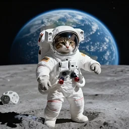 cat as astronaut on the moon sigma 1 4 mm f / 1. 8 planet earth in the background