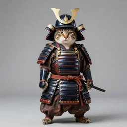 a cat in full samurai armor