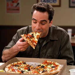 Michael Richards from Seinfeld, eating a rat pizza