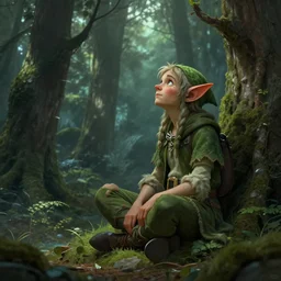 An elf, looking into the future, meditating in a forest, insanely high detail, fantasy, D&D, concept art - n 9-H 704