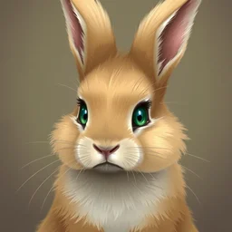 cute furry bunny, green eyes, light brown fur, wlop, artgerm, royo