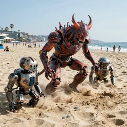 cinematography evil demon robots climbing out of the sand on the beach in Santa Monica by Emmanuel Lubezki