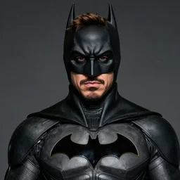 robert downey jr in batman suit, portrait hd, without helmets, clear face, 4 k