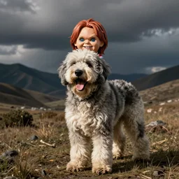 old english sheep dog with screaming chucky head