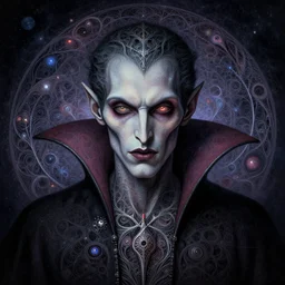 cosmic lovecraft giger fractal portrait of vampire, intricate, elegant, highly detailed, digital painting, artstation, concept art, smooth, sharp focus, illustration, art by artgerm and greg rutkowski and alphonse mucha, pixar style, by tristan eaton stanley artgerm and tom bagshaw.