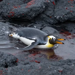 penguins swimming in lava