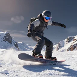 pixar render of an excellent snowboarder