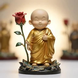 cartoon monk of the rose springs. resin sculpture, backlighting, depth of field, 4 k, ink wash and gold