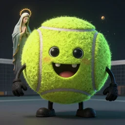 a tennis ball monster, tennis ball, dark, chalky, virgin mary, pope, digital art, fantasy, magic, trending on artstation, ultra detailed, professional illustration by Basil Gogos