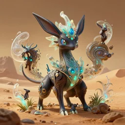( dark type pokemon ), creature creature in a desert oasis, warm tones, bioluminescent bioluminescent translucent translucent : by michal karcz, daniel merriam, victo ngai and guillermo del toro : ornate, dynamic, particulate, intricate, elegant, highly detailed, centered, artstation, smooth, sharp focus