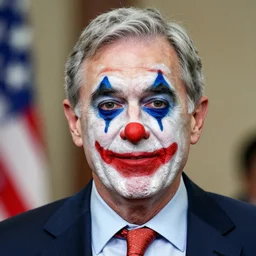 Jerome Powell with colorful clown makeup all over his face