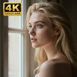 photo of beautiful princess. perfect face. blonde hair. blue eyes. stunning. gorgeous. looking out window. 4 k. highly detailed. jaw dropping. surrunding cinematic lighting. dramatic light. accent lighting. award winning photography.