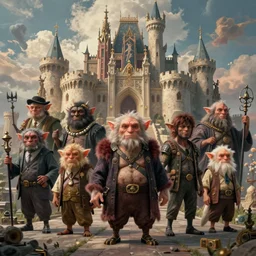 highly detailed surreal vfx portrait of a fearless goblins in a majestic castle, stephen bliss, unreal engine, greg rutkowski, loish, rhads, beeple, makoto shinkai and lois van baarle, ilya kuvshinov, rossdraws, tom bagshaw, alphonse mucha, global illumination, detailed and intricate environment