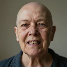 photorealistic ugly old woman, broken teeth, bald
