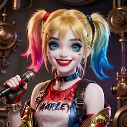 lofi biopunk steampunk portrait of harley quinn, Pixar style, by Tristan Eaton Stanley Artgerm and Tom Bagshaw.