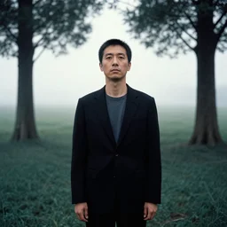 a portrait of a character in a scenic environment by Hiroshi Sugimoto
