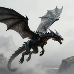 1 black dragon in the style of drogon in flight fantasy art