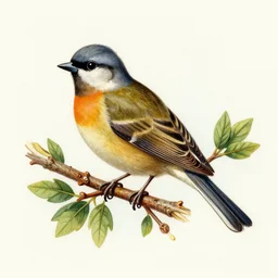 matchbox vintage illustration of a bird with a branch of twigs and leaves
