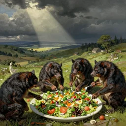 canibals making a salad, by Wayne Barlowe