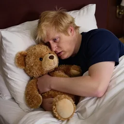 boris johnson tucked in bed cuddling a teddy