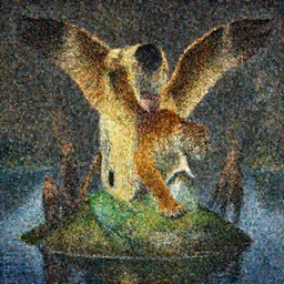 painting of a winged Tiger on a small island in a lake by charlie bowater, mandy jurgens, gustav klimt, octane render, dramatic camera angle, 4k, 8k, high detail, HDR, by tom bagshaw, powerful, with inspiration from Beksinski
