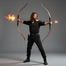 Jesus Christ as Rambo holding a Bow and Flaming Arrow, full body, photography, 4K