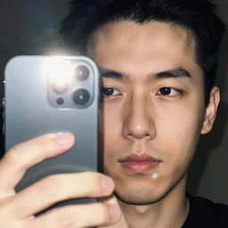 a closeup of a man taking a selfie with flash on | highly detailed