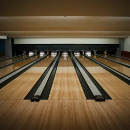 a bowling alley with nobody in it, lonely, liminal, smooth
