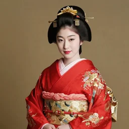 portrait of attractive japanese lady wearing regal ceremonial attire, intricate details, red dress, ultra - realistic, studio lighting, photographed by greg rutkowski