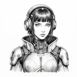 an ink drawing of a tech punk girl by ilya kuvshinov, black and white