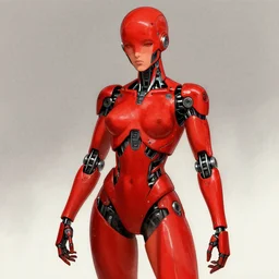 a still of a red baired cyborg goddess by milo manara