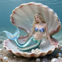 a beautiful mermaid coming out of a pearl shell, beautiful art, stunning scenery, artstation, digital art, 8 k, highly detailed, graceful, trending on artstation, pearls, smooth, sharp focus, hyperrealistic