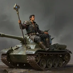 side profile of a filipino man sitting on a tank wielding a scepter, highly detailed, d & d, fantasy digital painting, trending on artstation, concept art, sharp focus, illustration, volumetric light, intricate, art by artgerm and greg rutkowski