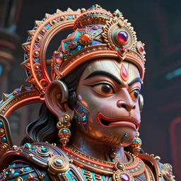 high quality 3 d render post - rococo cyberpunk hanuman! head building, neon madhubani, open mouth, highly detailed, in sci - fi new delhi, cinematic smooth unreal engine, lee madgwick & liam wong, dramatic light, low angle, uhd 8 k, sharp focus