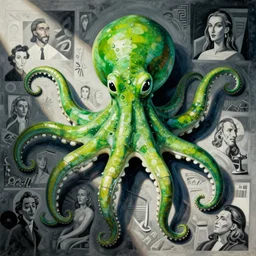 green octopus by anni albers, andreas achenbach!!, frank aurbach!!!, mordecai ardon!!!!, beksinski!!!!, yves tanguy!!!!, michaelangelo, banksy, greg rutowski!!, picasso, dali, warhol, escher