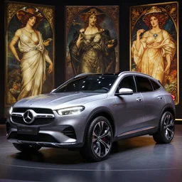 a concept suv designed by mercedes and ford, artstation, an epic fantasy, cinematic lighting, hyper realistic, photographic, sharp focus, by greg rutkowski and alphonse mucha