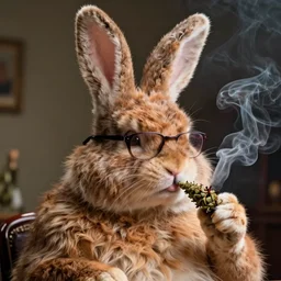 hyper realistic, portrait of a derpy mr. bean!! big chungus, with bunny rabbit ears, very fuzzy, furry, smoking weed, by greg rutkowski, scott m fischer, artgerm, loish, slight glow, atmospheric, anne stokes, alexandros pyromallis, 4 k, 8 k