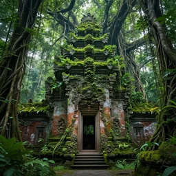 The temple of infinite stones, overgrown with vines and moss, thick and rich vines hanging down from the ceiling of the temple, lush plants, amazing scale and lighting, digital art, trending on Artstation
