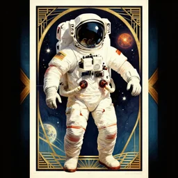 space program propaganda poster, astronaut, art deco style