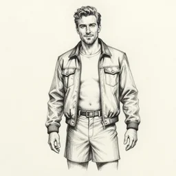 in jacket and skirt, black ink liner pen sketch of a hotdog man, realistic style by gnomon and marvel, gnomon, boris vallejo, gnomon, high quality paper, gnomon
