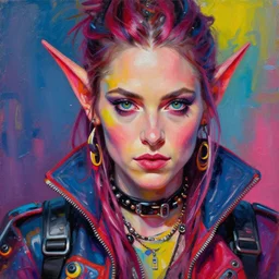 winona ryder an apocalyptic scifi orcish biker character, psychedelic vibrant colors, futuristic punk rock fashion, oil painting by michael whelan art, perfect face, sharp focus, detailed eyes, realistic, 8 k