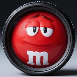 an m & m with the face of rapper eminem, macro lens, studio lighting