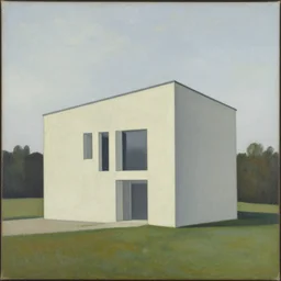 a beautiful painting of a building in a serene landscape by Anni Albers