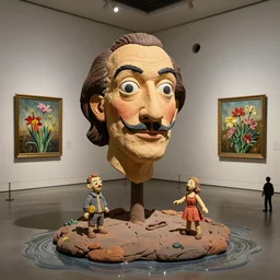 plasticine sculpture stop motion. salvador dali clay models. gallery paintings of flowers. [ water on floor ] visitors. room with a small hole in wall. john craxton. high detail. photorealistic