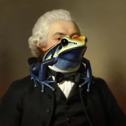 a head - and - shoulders portrait painting of an amazon milk frog wearing a black buttoned waistcoat ( ( ( ( ( ( ( ( ( ( bow tie ) ) ) ) ) ) ) ) ) ), a portrait painting by john trumbull, cgsociety, american romanticism