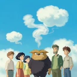 clean cel shaded vector art, curled blue sky fluffy curled clouds, smoke shaped clouds, from lorax movie, by studio ghibli, shutterstock. behance hd by lois van baarle, artgerm, helen huang, by makoto shinkai and ilya kuvshinov, rossdraws, illustration