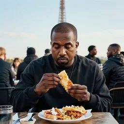 people in paris eating kanye west, realistic, 4 k, hdr.
