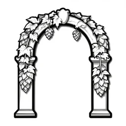 an archway of hops, 2 d, vector, flat art, black and white