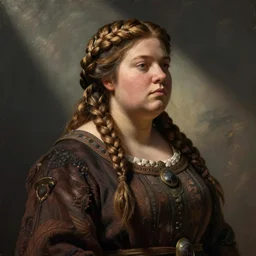 female dwarven noblewoman, chubby short stature, braided intricate hair, byedward hopper
